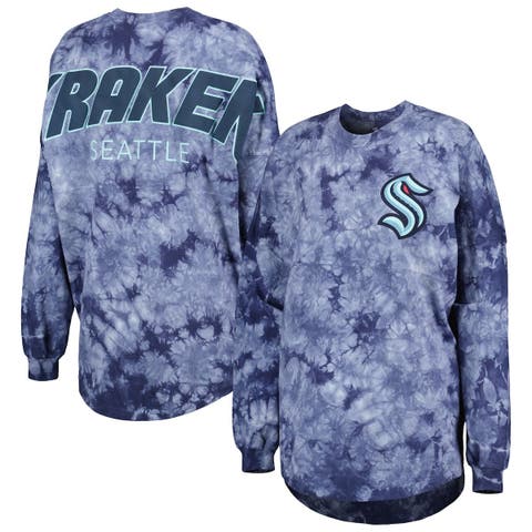 Women's Fanatics Branded Deep Sea Blue Seattle Kraken Crystal-Dye Long Sleeve T-Shirt