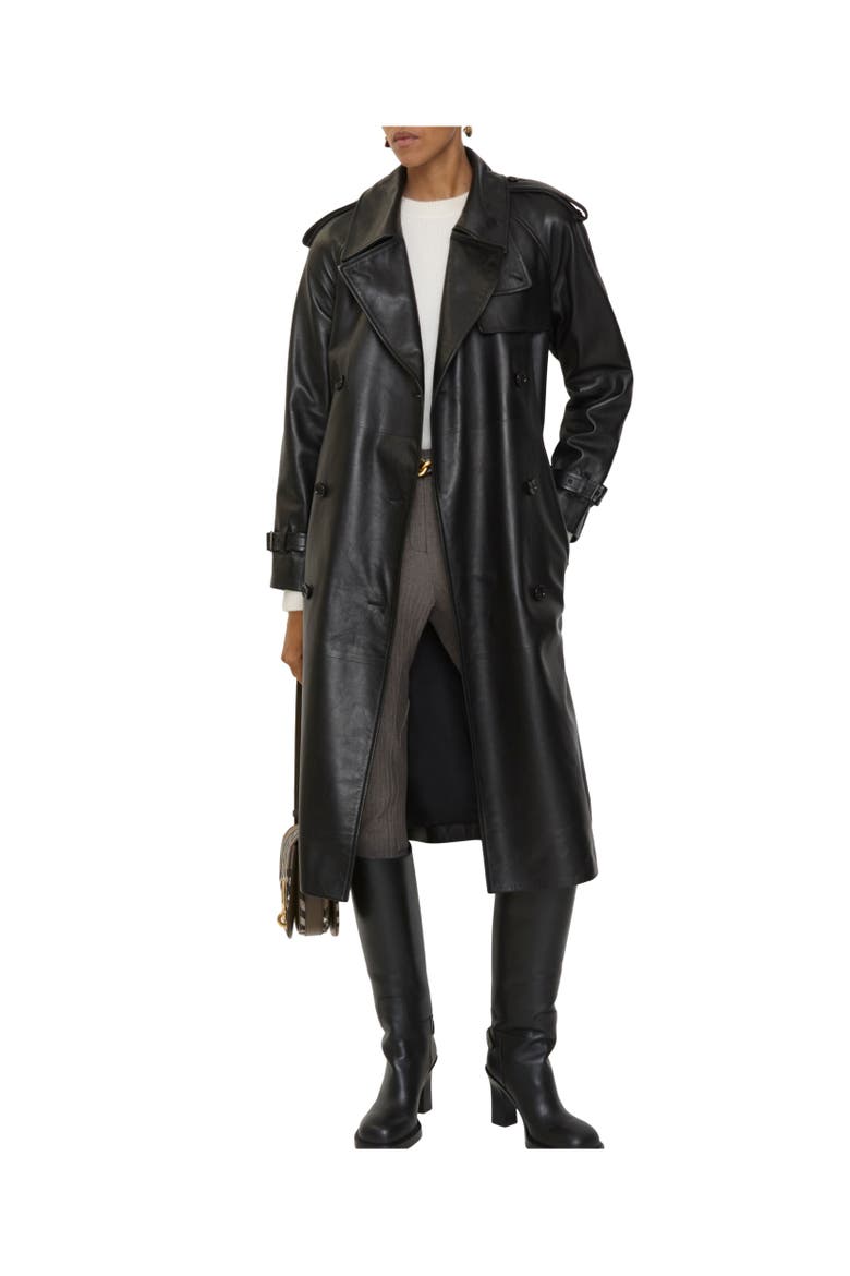 Long Leather Castleford Trench Coat, Alternate, color, Black