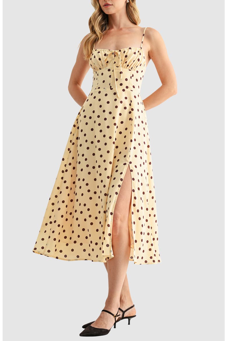 Corset Midi Dress, Alternate, color, BUTTER BROWN DOT