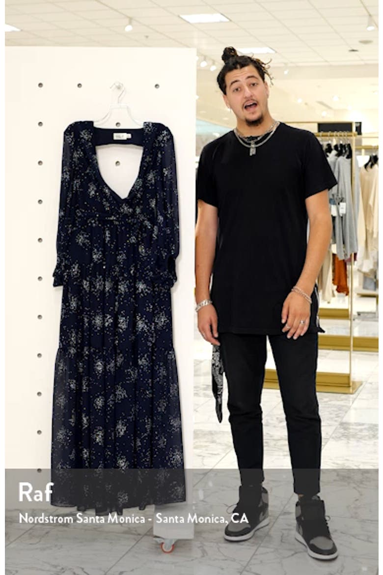 Long Sleeve Glitter Chiffon Maxi Dress video