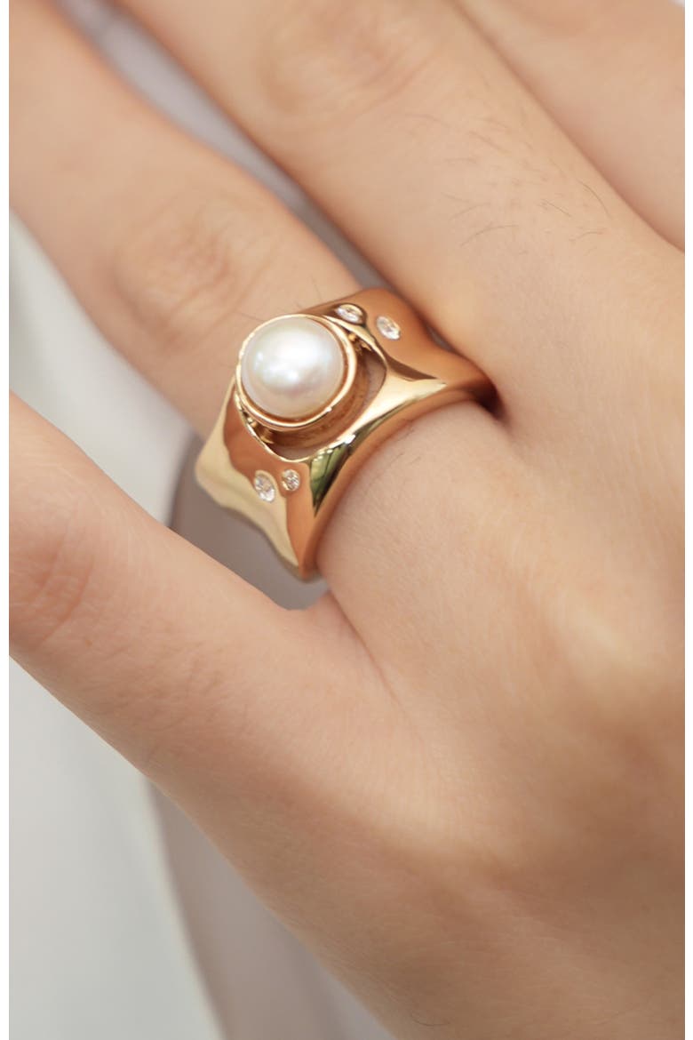 Dawn Light Pearl Wide Ring, Alternate, color, Gold & White