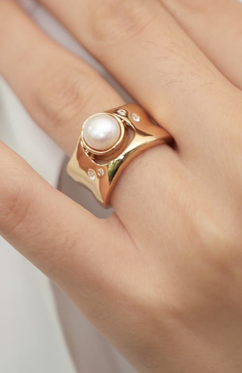 Rc Retro Chic Dawn Light Pearl Wide Ring In Gold