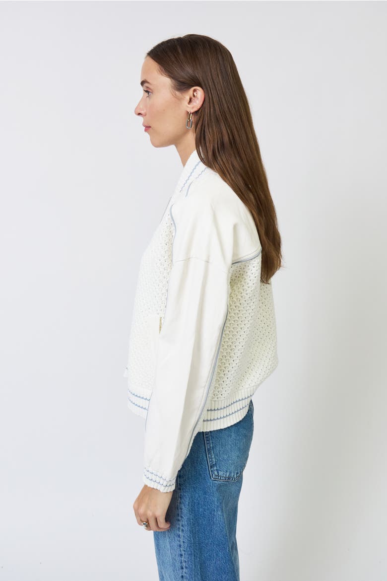 Ophelia Faux Leather X Crochet Bomber Jacket, Alternate, color, BONE