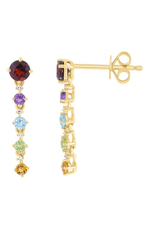 Gold Plated Sterling Silver Multicolor Gemstone Drop Earrings