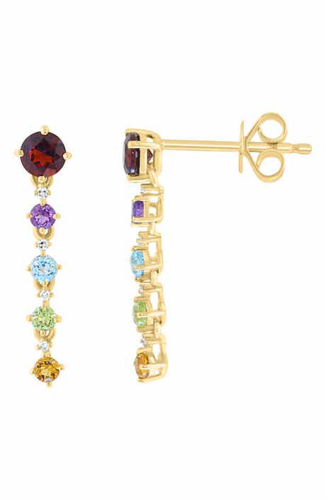 Gold Plated Sterling Silver Multicolor Gemstone Drop Earrings