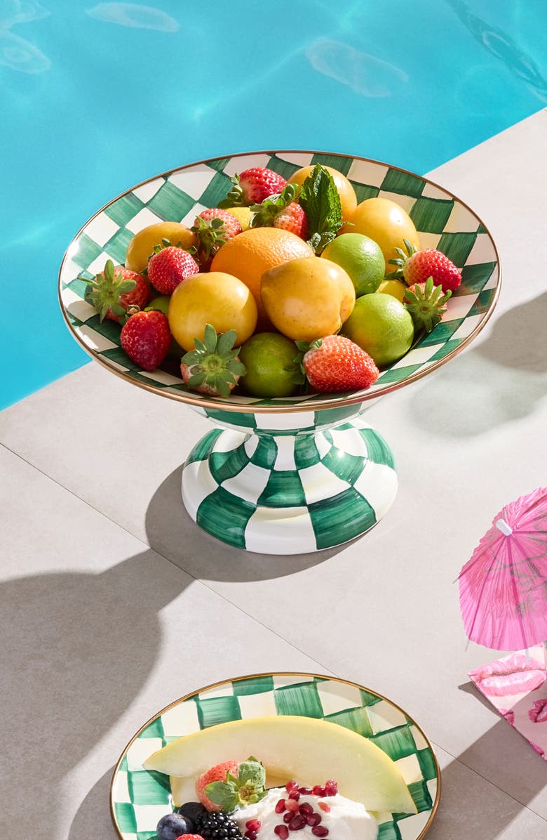 MACKENZIE CHILDS Emerald Check Large Compote Bowl, Alternate, color, Emerald