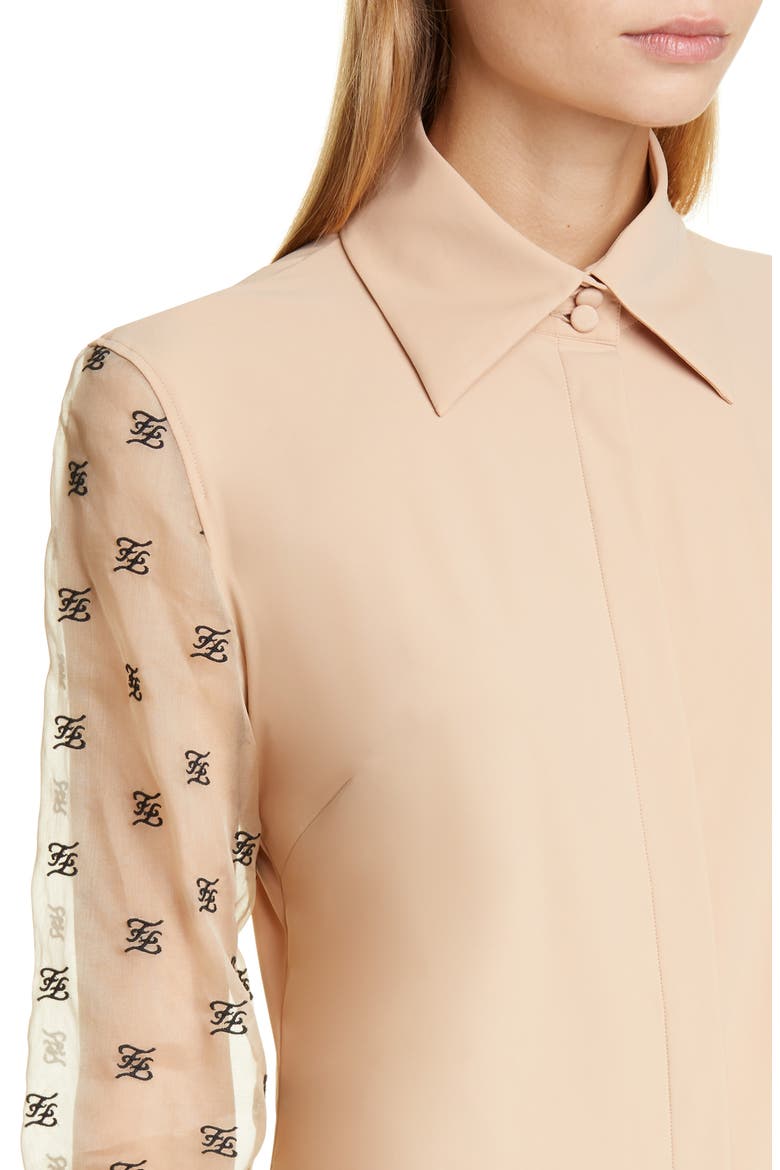 FF Karligraphy Embroidered Organza Sleeve Blouse, Alternate, color, BEIGE