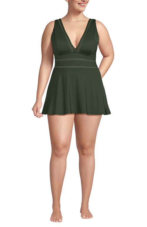 LANDS' END LANDS' END PLUS SIZE MESH V-NECK MINI SWIM DRESS SWIMSUIT 
