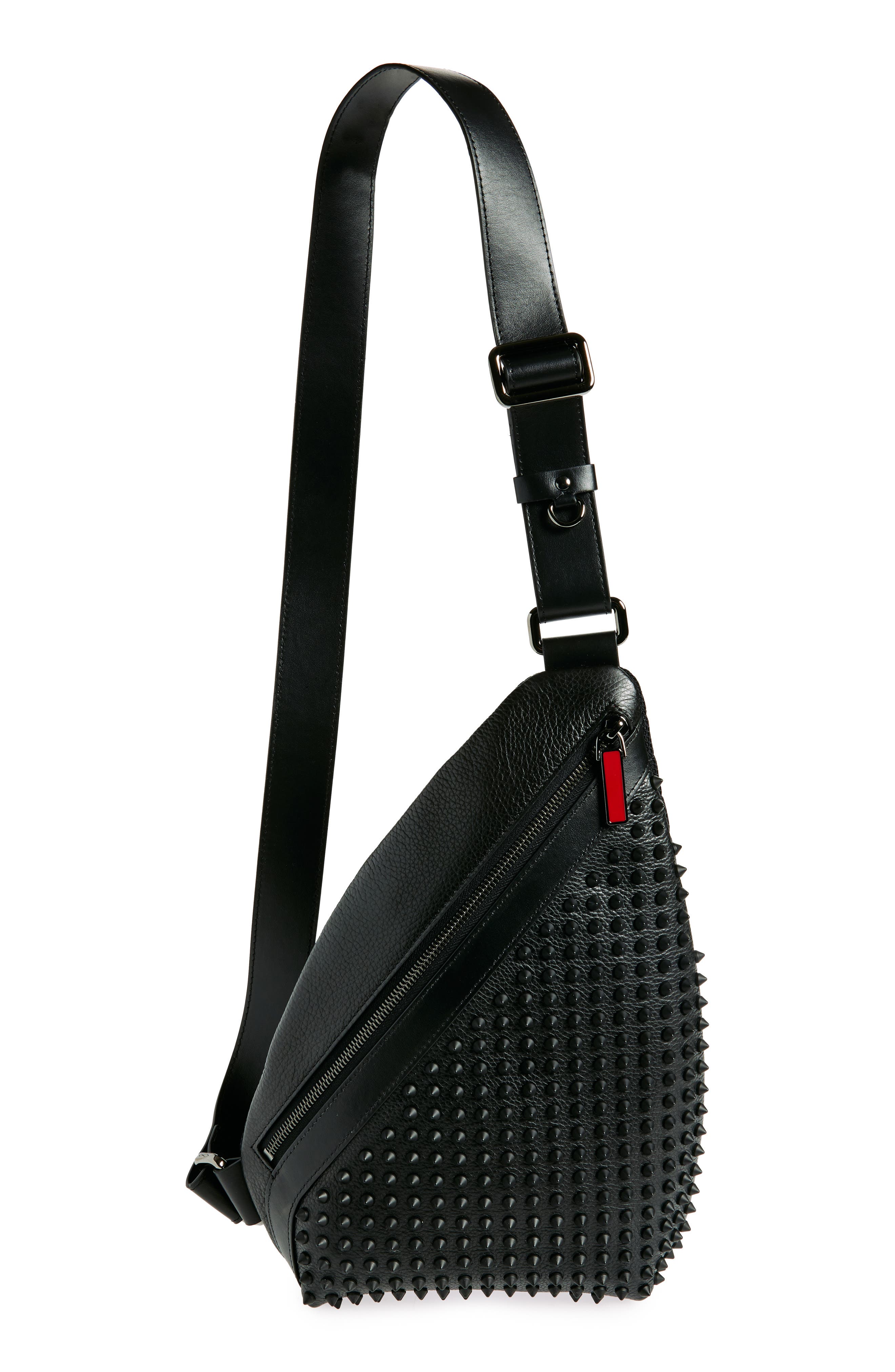 Christian Louboutin Funky Empire Spike Sling Bag, Main, color, Black