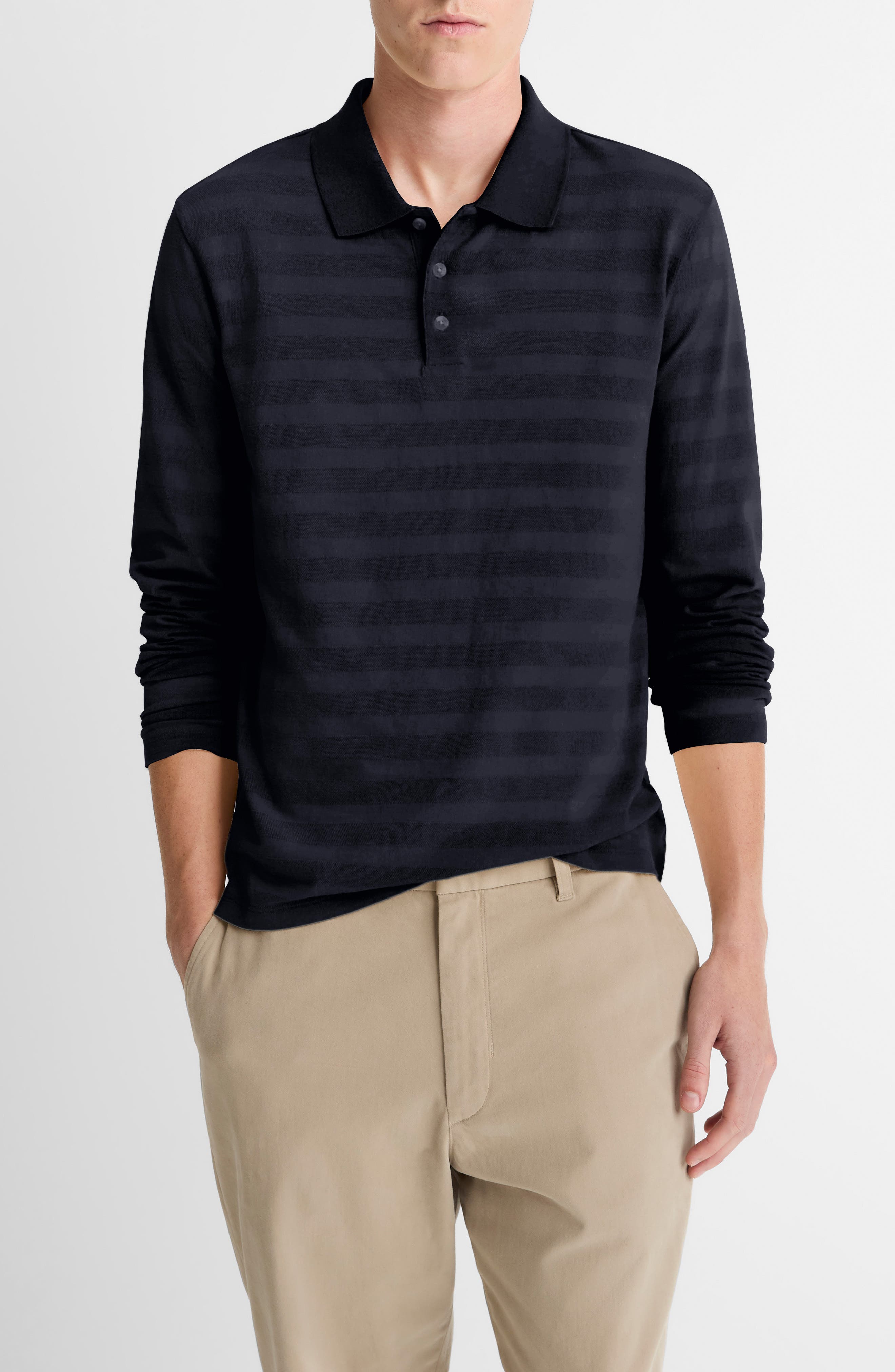 Jacquard Stripe Long Sleeve Polo