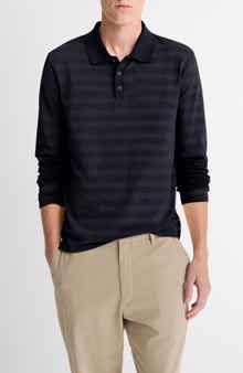 Jacquard Stripe Long Sleeve Polo
