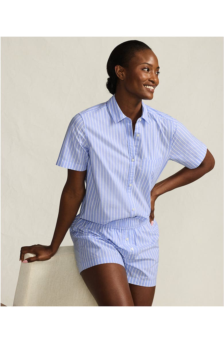 Lands' End Poplin 2 Piece Pajama Set - Short Sleeve Shirt and Shorts, Alternate, color, Crisp Blue Stripe