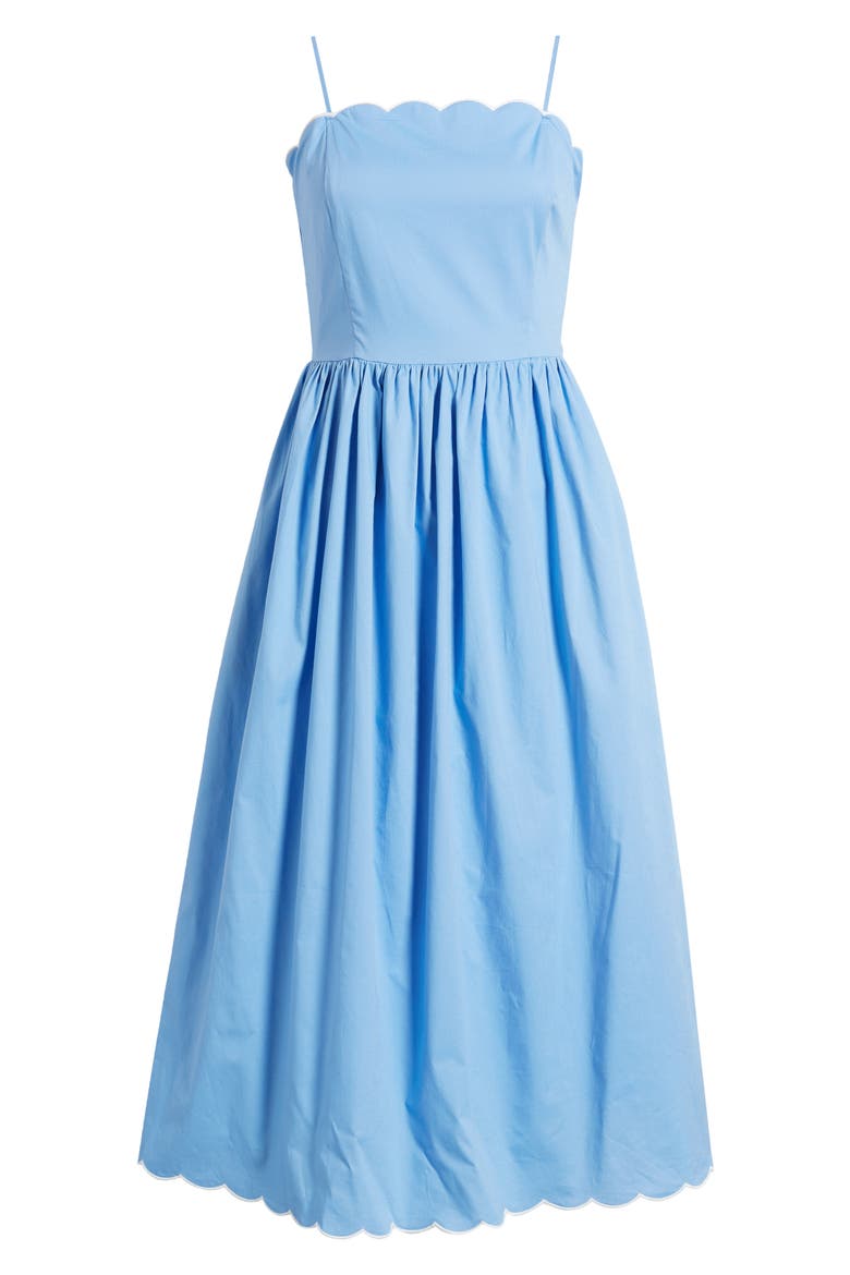 Scallop Stretch Poplin Midi Sundress, Alternate, color, DENIM BLUE