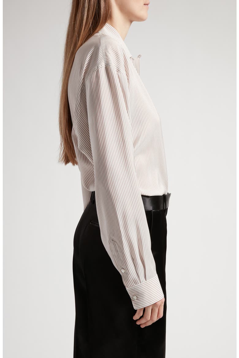 Valene Oversize Stripe Silk Button-Up Shirt, Alternate, color, IVORY/ BEIGE
