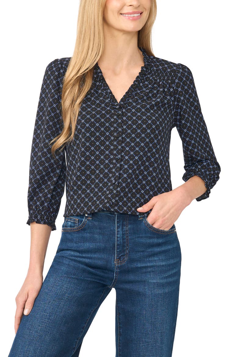Print Ruffle Top, Main, color, RICH BLACK