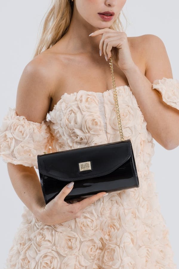 All In Patent Leather Clutch Shoulder Bag 491, Alternate, color, Black
