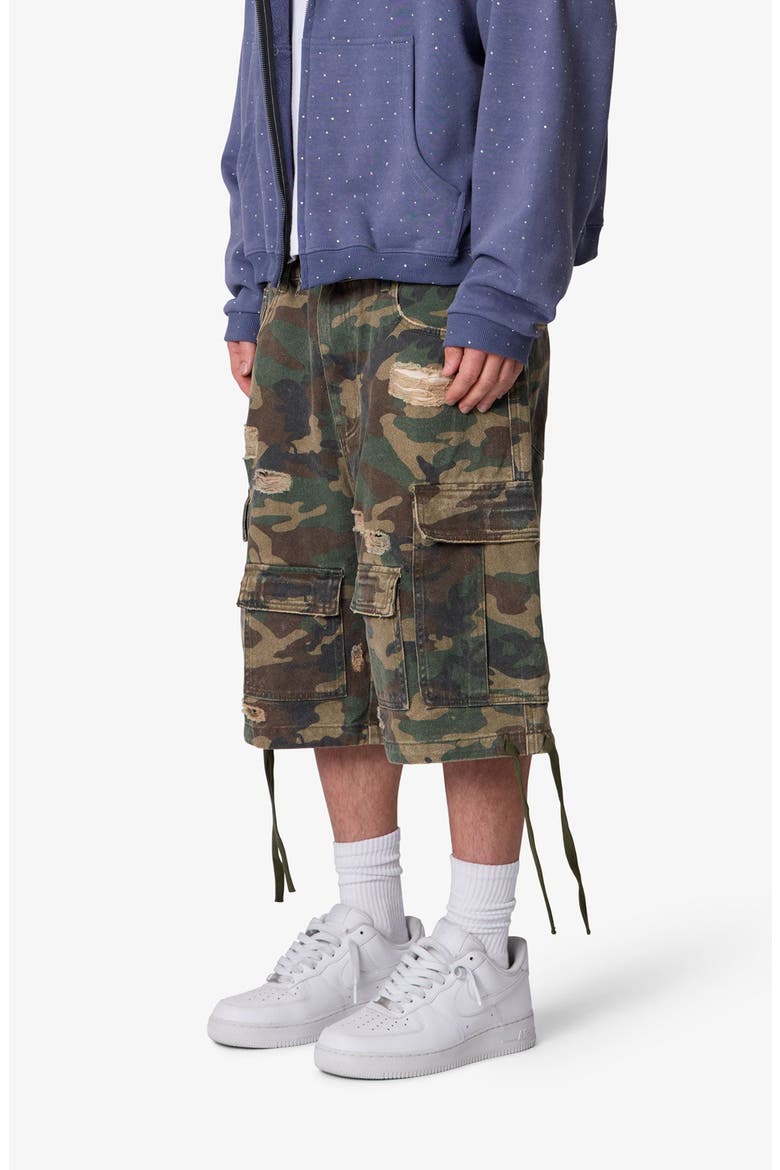 Distressed Baggy Camo Cargo Shorts, Alternate, color, CAMO