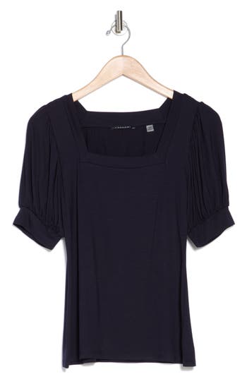 T Tahari Square Neck Banded Top In Deep Navy