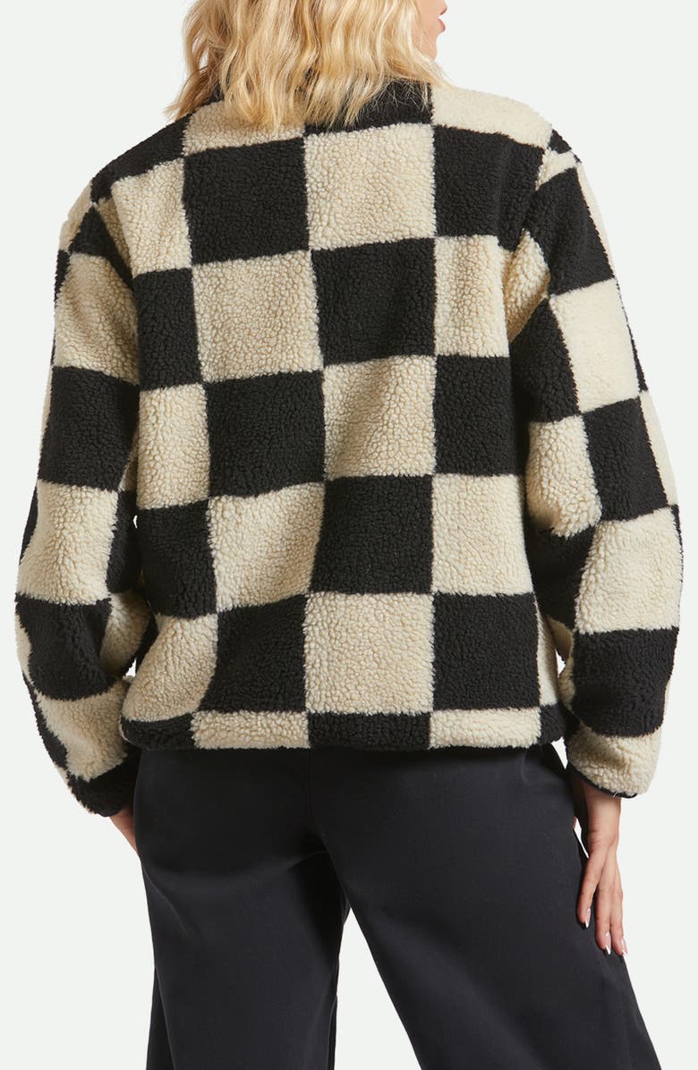 Brixton Delilah Plaid High Pile Fleece Jacket, Alternate, color, Black/Natural Finish Line Chec