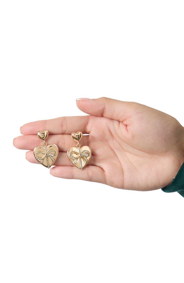 Juicy Couture Quilted Double-Heart Drop Earrings, Gold-Tone with Crystal Accents, Alternate, color, Gold Tone