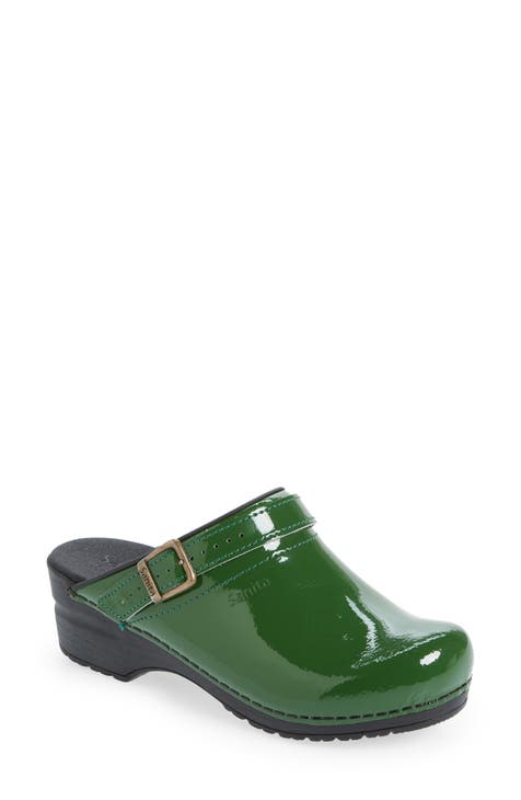 Green leather clogs on sale