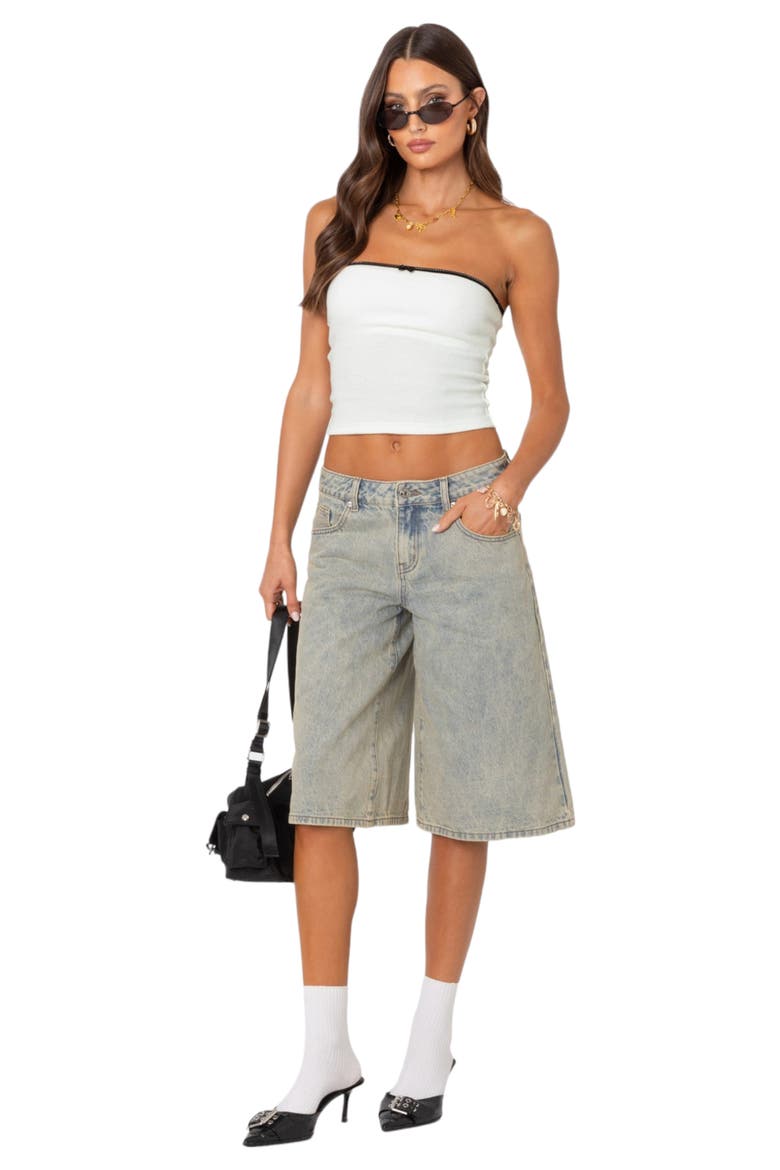 Xtra Long Acid Wash Nonstretch Denim Bermuda Shorts, Alternate, color, BLUE