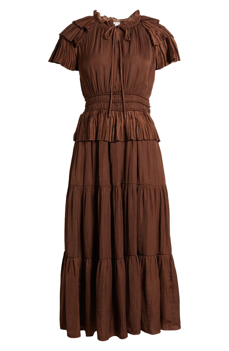 MOON RIVER Tiered Plissé Midi Dress, Alternate, color, 