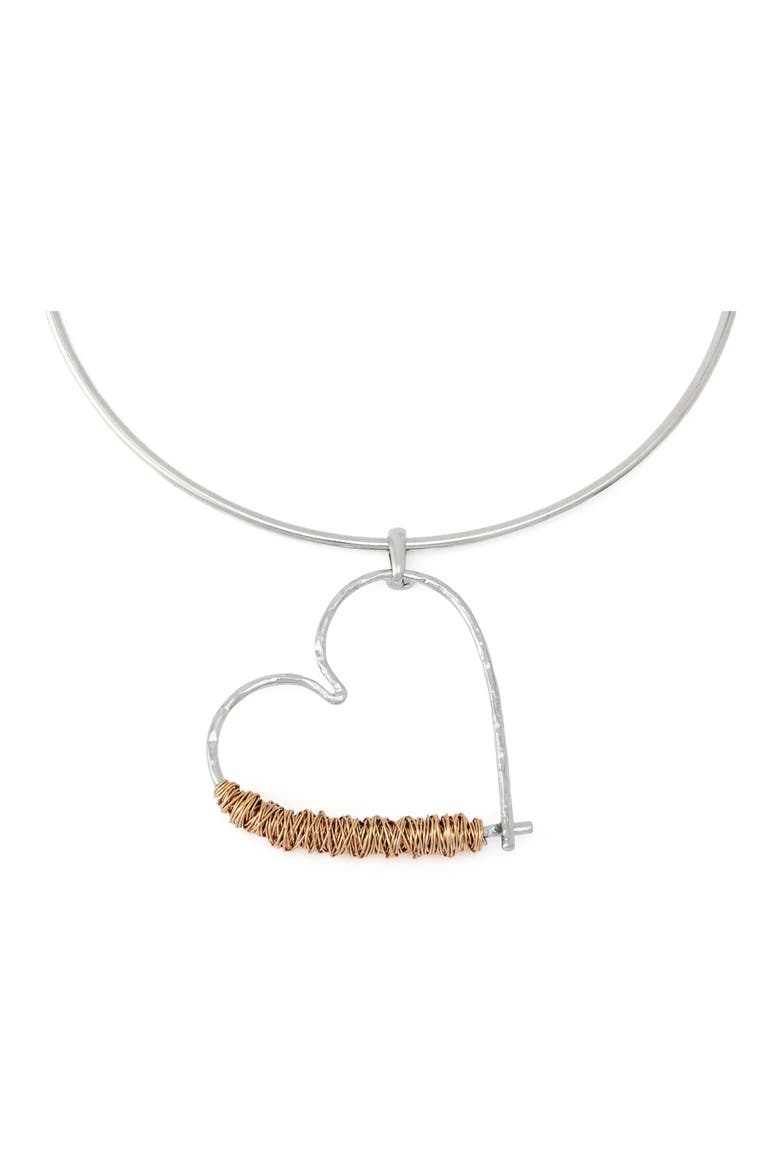 Wire Wrap Heart Pendant Collar Necklace, Alternate, color, TWO TONE