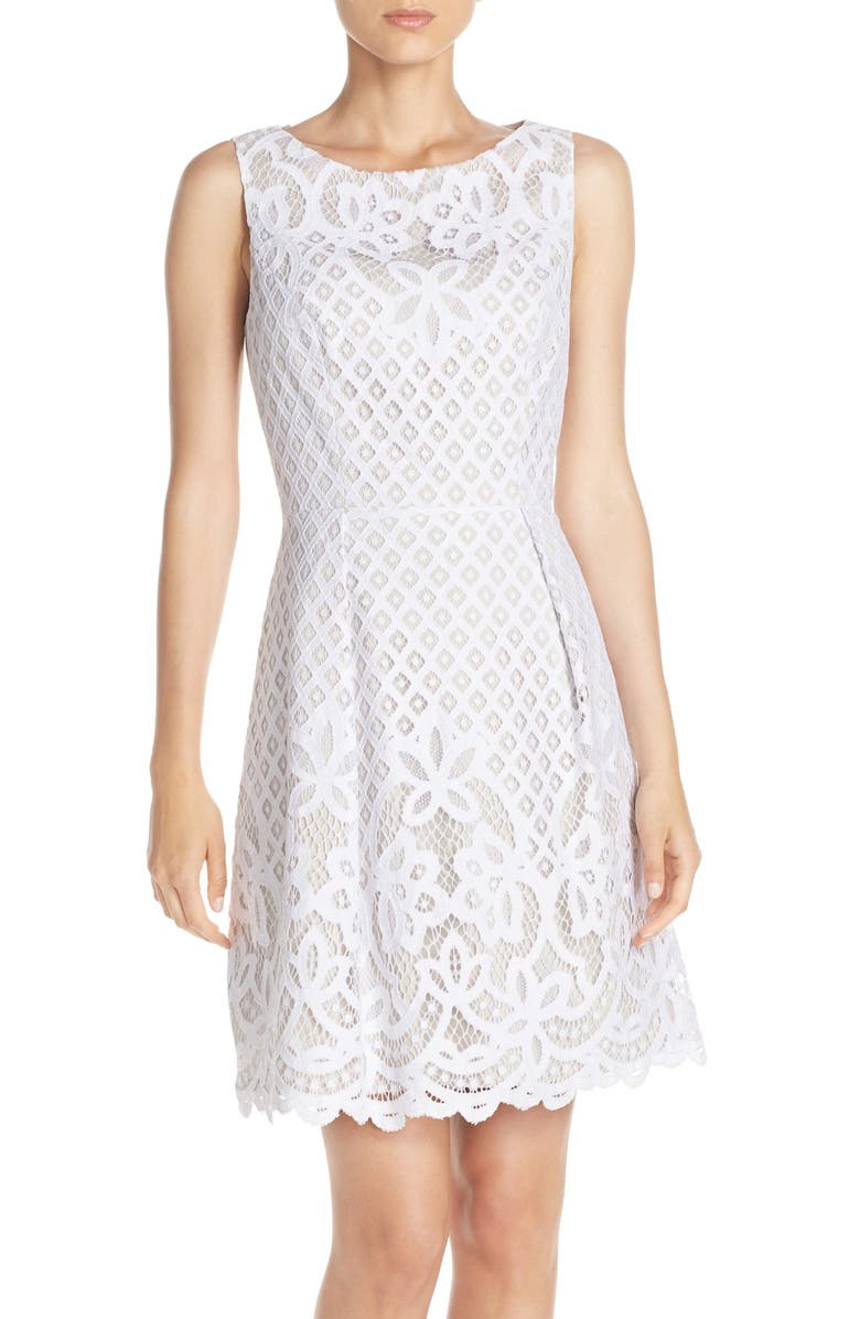Adrianna Papell Lace Fit & Flare Dress, Main, color, 