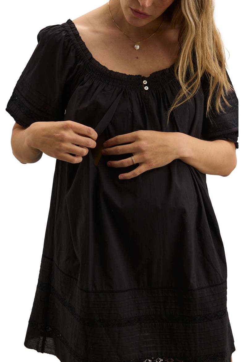The Lottie Secret Nursing Mini Dress, Alternate, color, Black