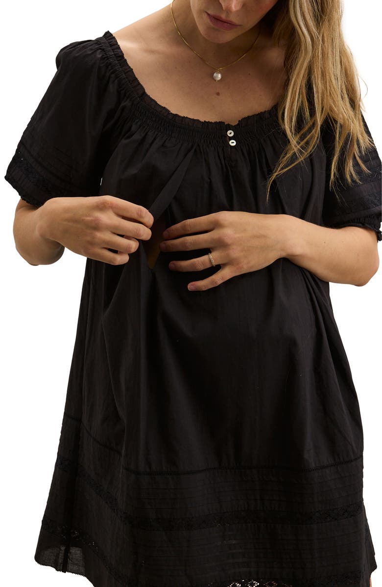 HATCH Collection The Lottie Secret Nursing Mini Dress, Alternate, color, Black