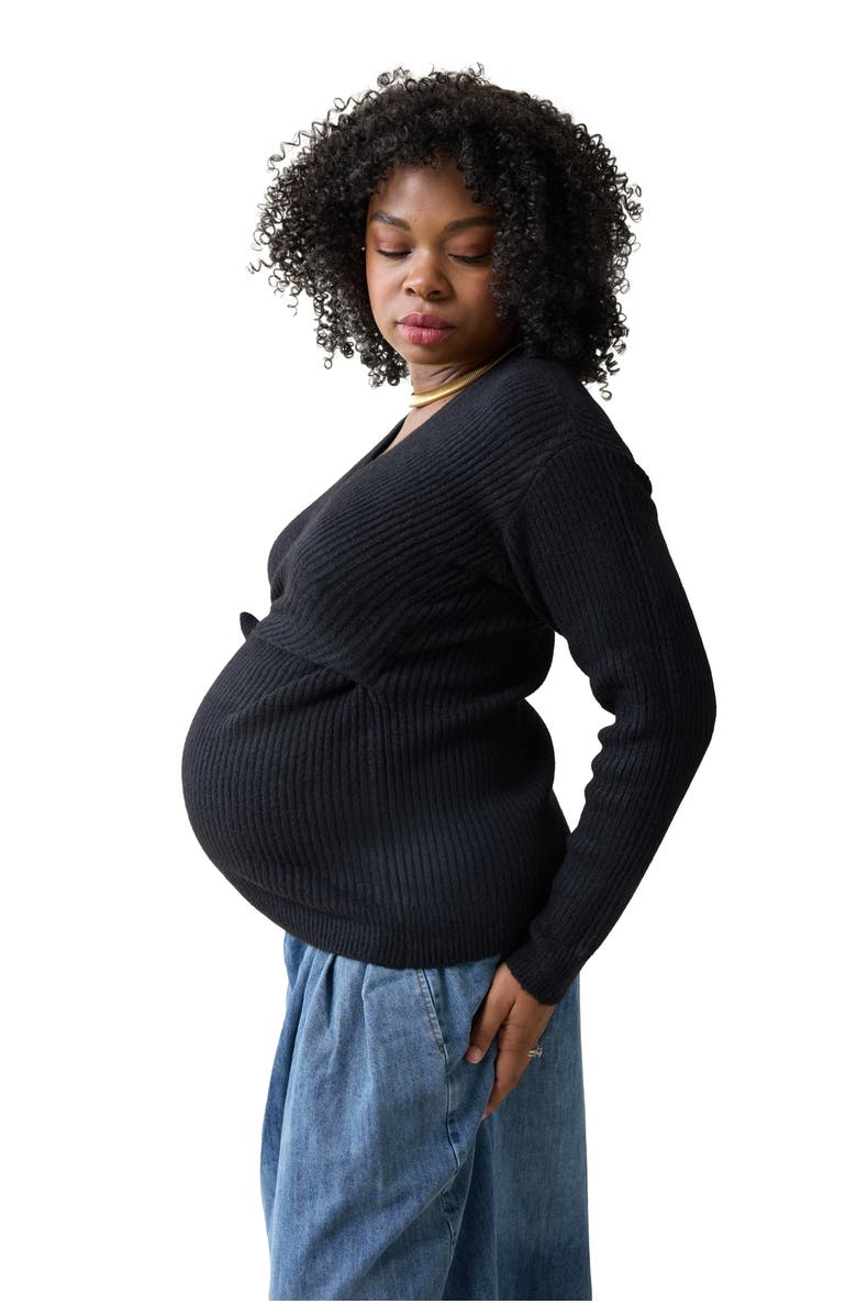 Ingrid & Isabel Maternity and Nursing Wrap Sweater, Alternate, color, Black