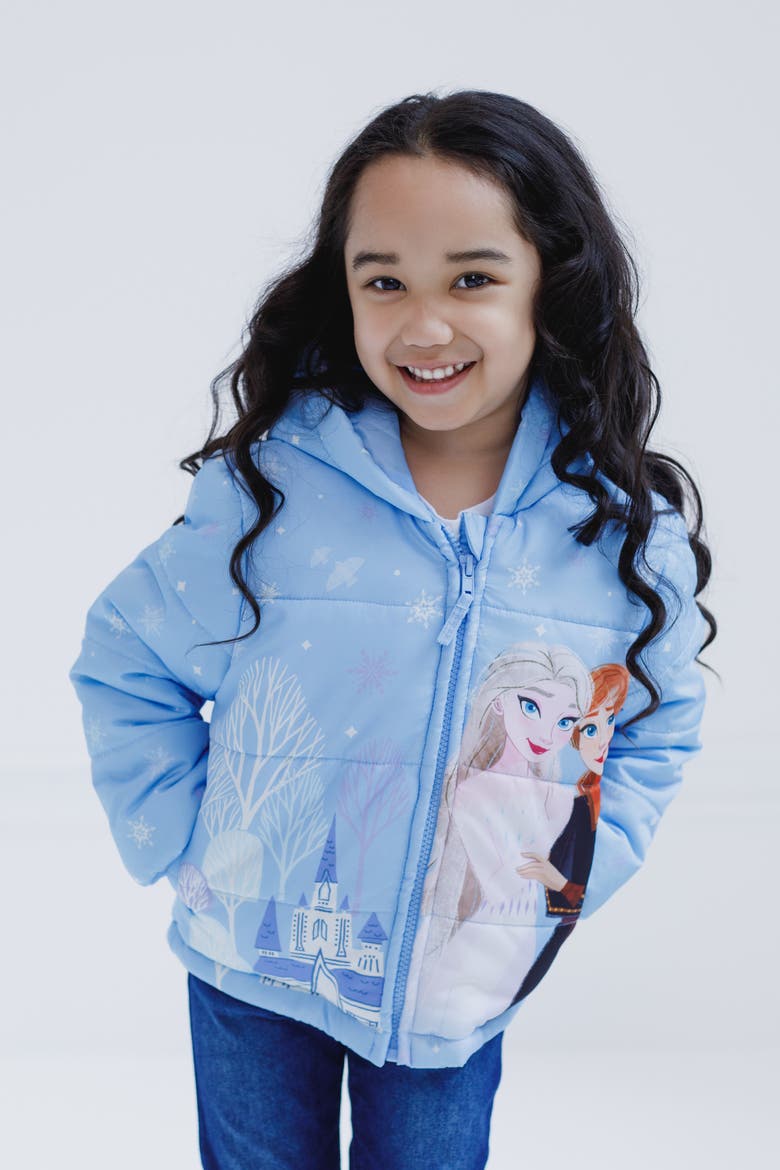 Frozen Hooded Puffer Jacket (toddler & Little Kid), Alternate, color, Frost Blue Elsa Anna