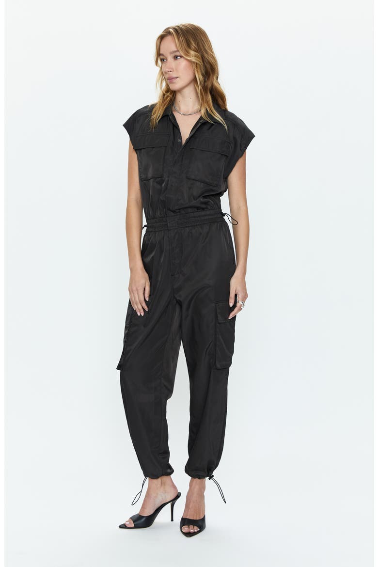 Jade Smocked Waist Utility Jumpsuit, Alternate, color, BLACK