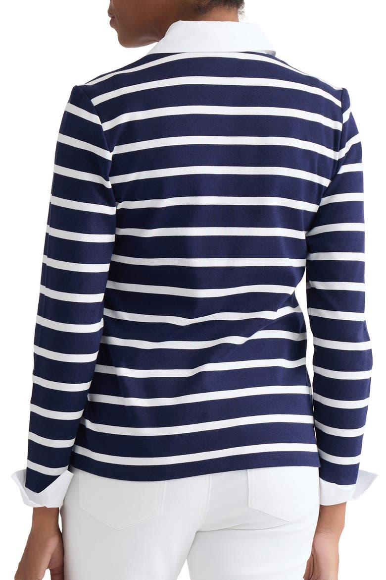 Cotton V-Neck Top, Alternate, color, PACIFIC NAVY/ NATURAL WHITE