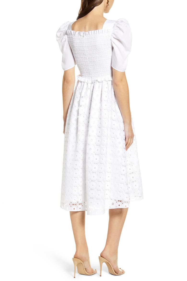 Smocked Waist A-Line Dress, Alternate, color, WHITE