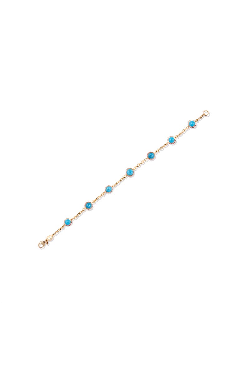 Found Cabochon Station Bracelet, Alternate, color, Turquoise & Pink Sapphire-Gold