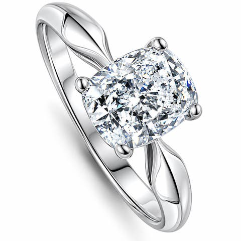 Certified 2ct Cushion Solitaire Diamond Engagement Ring 14k Gold Lab Grown