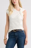 Treasure & Bond Twist Neck Asymmetric Sleeve Cotton Top