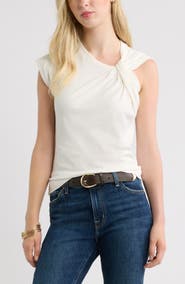 Treasure & Bond Twist Neck Asymmetric Sleeve Cotton Top