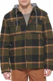 Plaid Faux Shearling Lined Jersey Hood Shirt Jacket