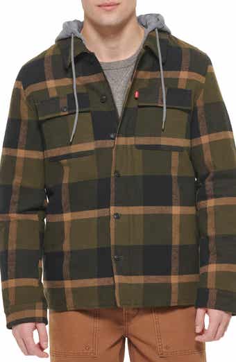 Levi's Plaid Faux Shearling Lined Jersey Hood Shirt Jacket
