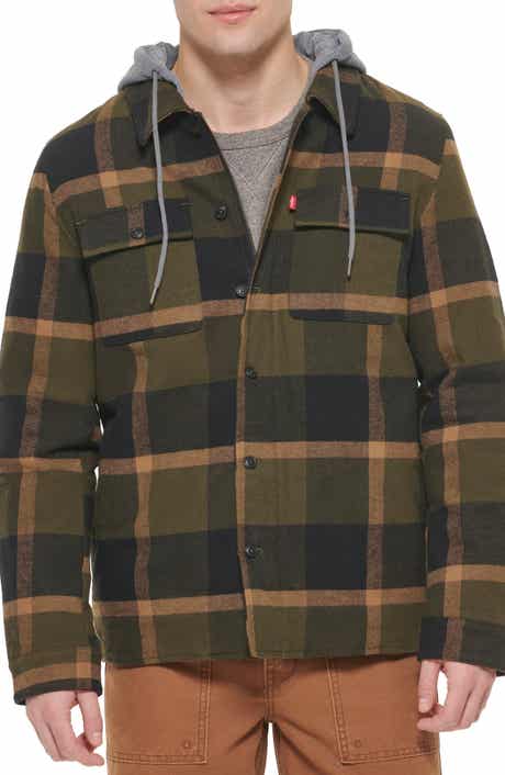Levi's Plaid Faux Shearling Lined Jersey Hood Shirt Jacket