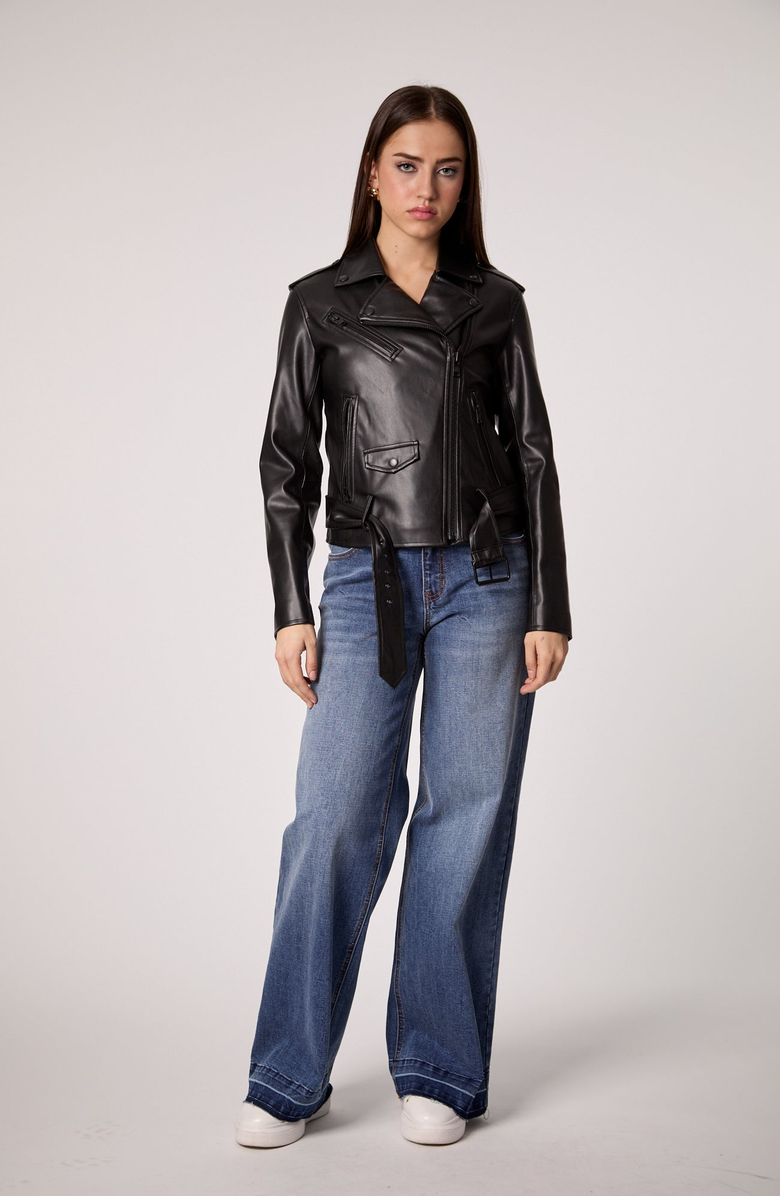 BLUE REVIVAL Classic Moto UNreal Leather Jacket, Main, color, Black