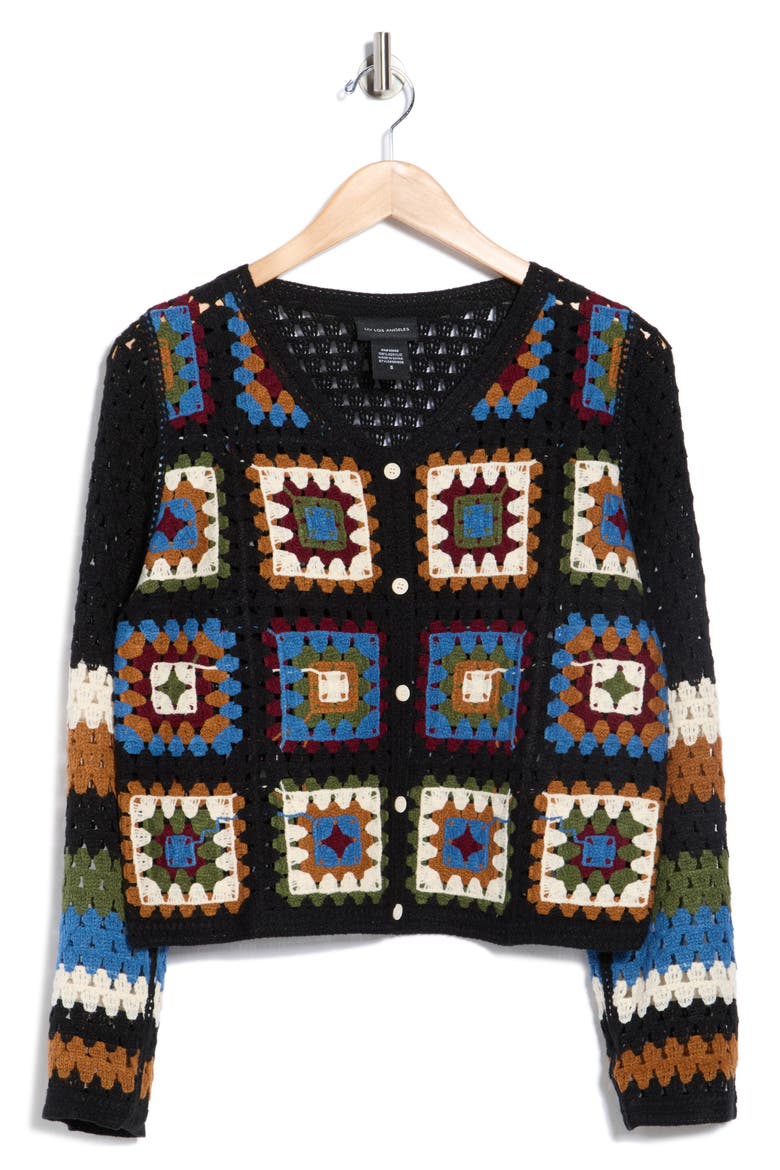 Crochet Sweater Cardigan, Alternate, color, BLACK