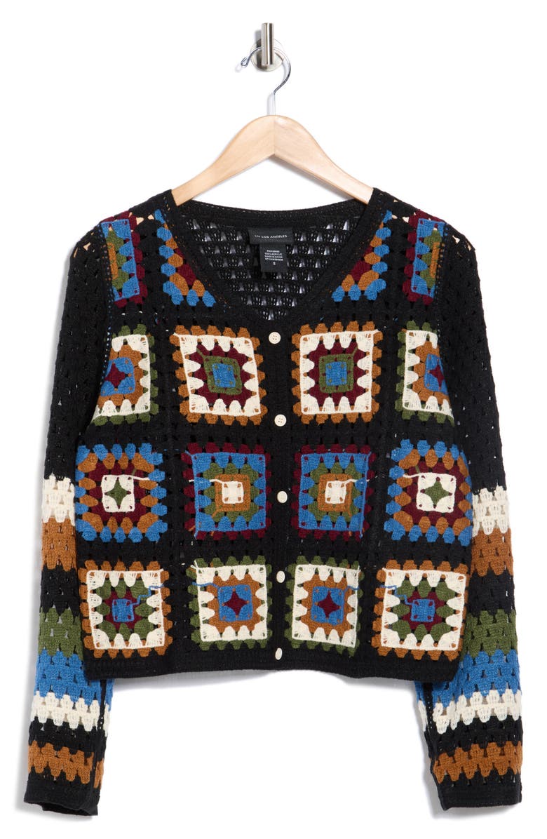 Forgotten Grace Crochet Sweater Cardigan, Alternate, color, Black