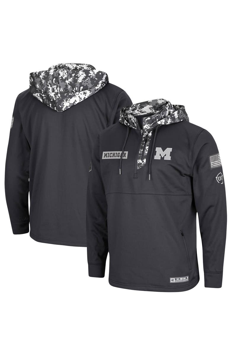 COLOSSEUM Men's Colosseum Charcoal Michigan Wolverines OHT Military Appreciation Digi Camo Quarter-Zip Hoodie, Main, color, 