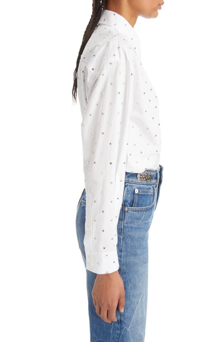 Rabanne Stud Detail Cotton Button-Up Shirt, Alternate, color, 