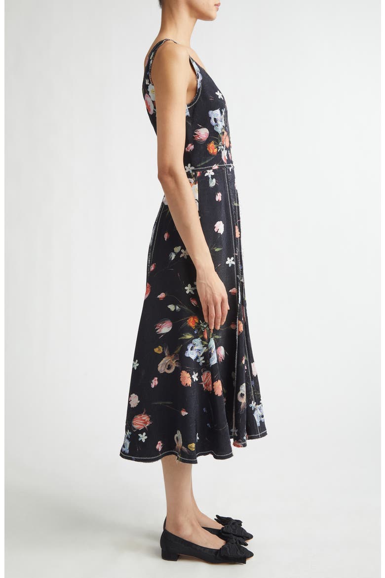 Floral Print Textured Twill Fit & Flare Dress, Alternate, color, DUTCH FLOWER PAINTING BLACK