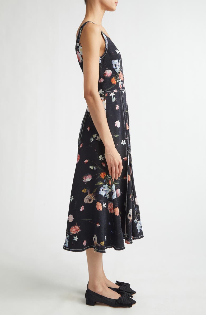 Erdem Floral Print Textured Twill Fit & Flare Dress, Alternate, color, Dutch Flower Painting Black